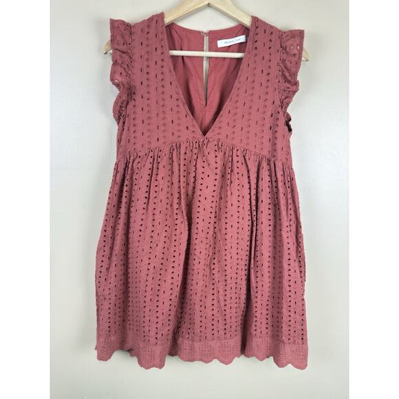 Mustard Seed Rust Eyelet Romper Dress Women’s S Terracotta Ruffle Boho Playsuit - Picture 2 of 16